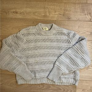 Aritzia Fayette Grey Crochet Merino Wool Cropped Mock Neck Sweater